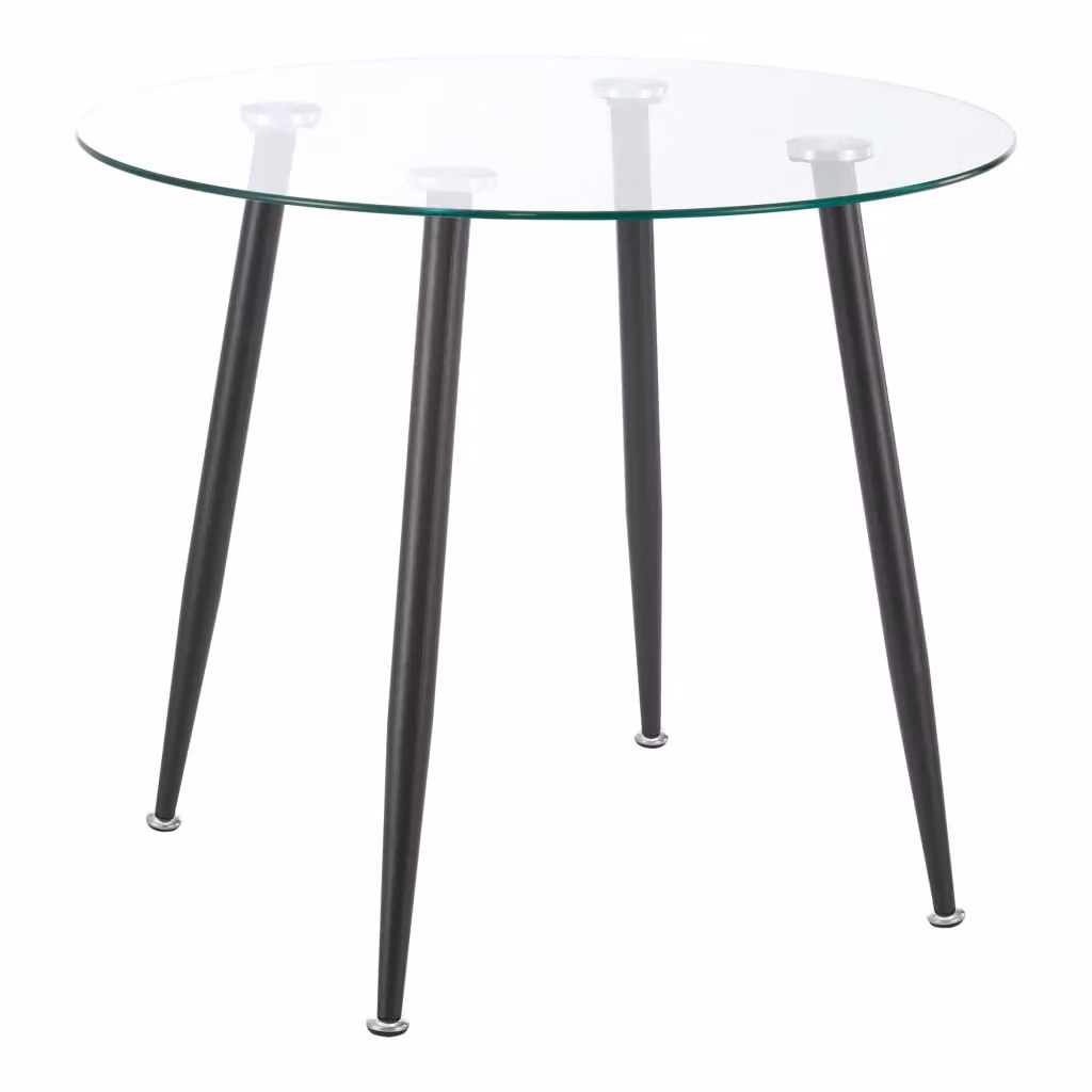 Tavolo rotondo moderno Humppila en.casa con piano in vetro trasparente e gambe in acciaio nero, Diametro: 87 cm, Altezza: 75 cm – 2