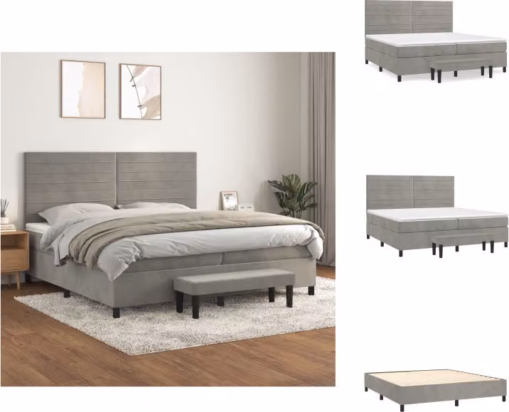 vidaXL Letto a molle con materasso grigio chiaro 200x200 cm in velluto - Letti e strutture letto
