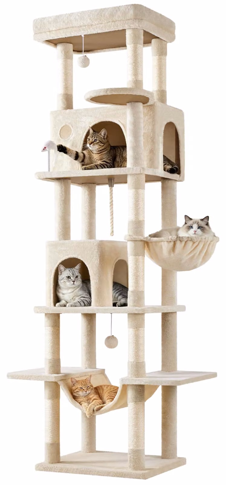Yaheetech, albero per gatti grande XXL, altezza 210 cm, con 9 pali per graffiare, colore beige