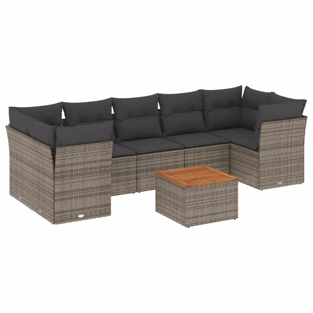 vidaXL Set Divano da Giardino 8 pz in Polyrattan Grigio con Cuscini e Tavolino da Esterno – 2