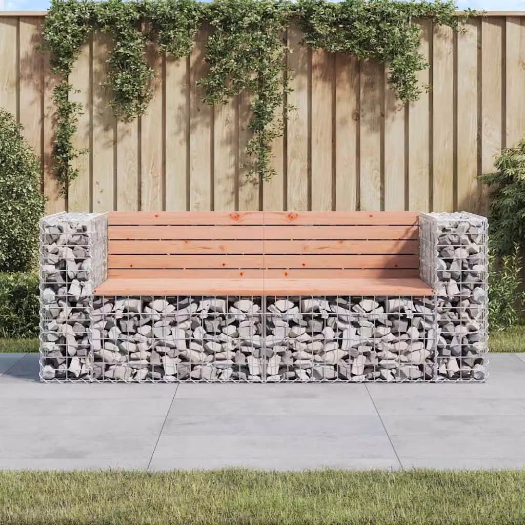 Panca da giardino vidaXL in legno massello di Douglas e metallo con design gabbione, marrone e grigio, L: 184 cm, P: 71 cm, H: 65,5 cm