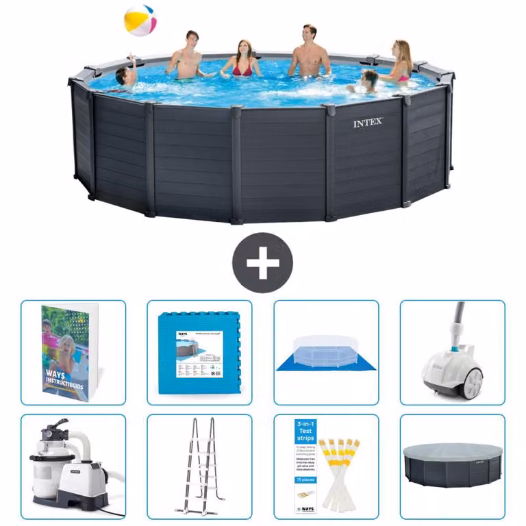 Pannello per piscina in grafite, modello Rund - 478x124 cm - composto da 7 elementi, codice prodotto S531