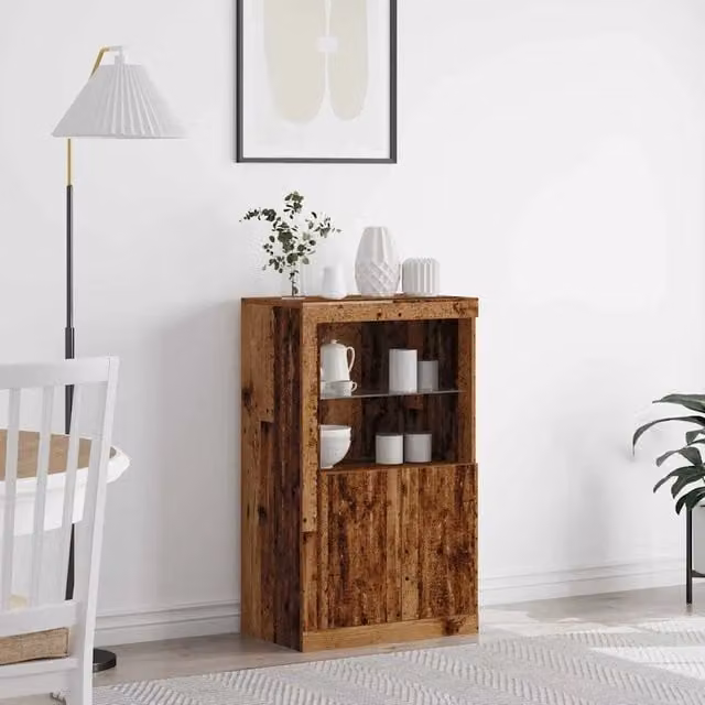 Madia moderna vidaXL con illuminazione LED integrata in legno color marrone, L: 60,5 cm, P: 37 cm, H: 100 cm – 1