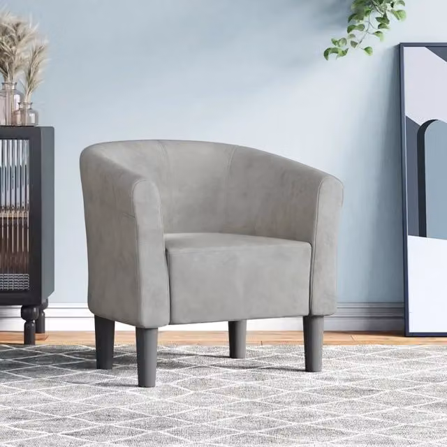 Divano Sedia-Poltrona Cabriolet Grigio Chiaro in Velluto con Braccioli e Struttura in Legno e Plastica