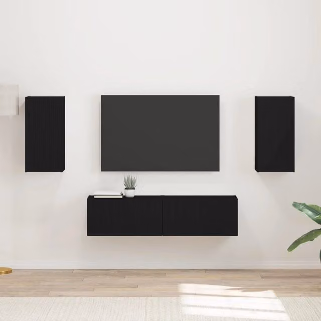 Set mobile TV 4 pz Nero Legno ingegnerizzato 3409151