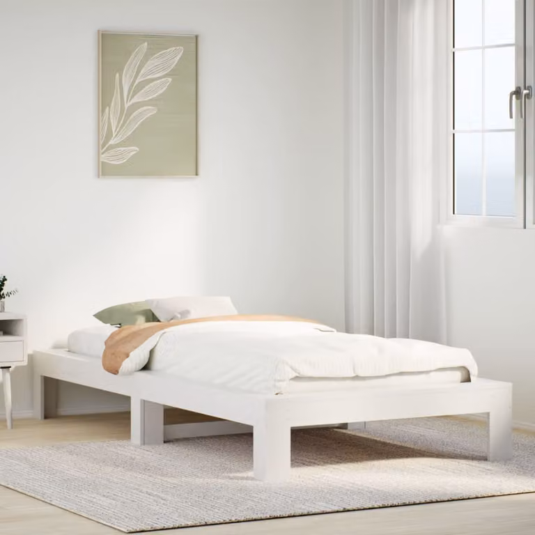Letto singolo vidaXL in legno massello di pino bianco con doghe piatte, L: 75 cm, P: 190 cm, H: 96,5 cm