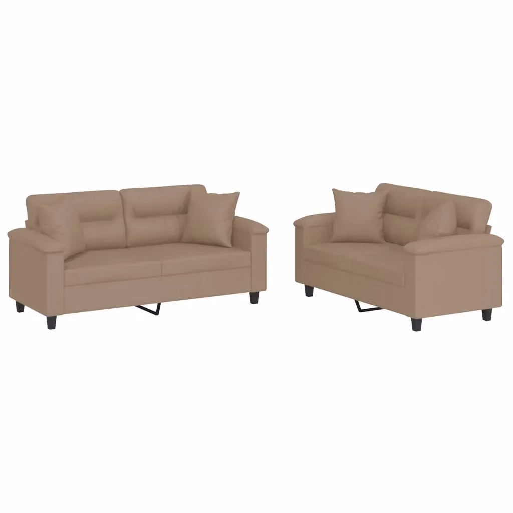 Set di 2 Divani vidaXL in Similpelle con Cuscini, Colore Beige e Marrone per Soggiorno – 2