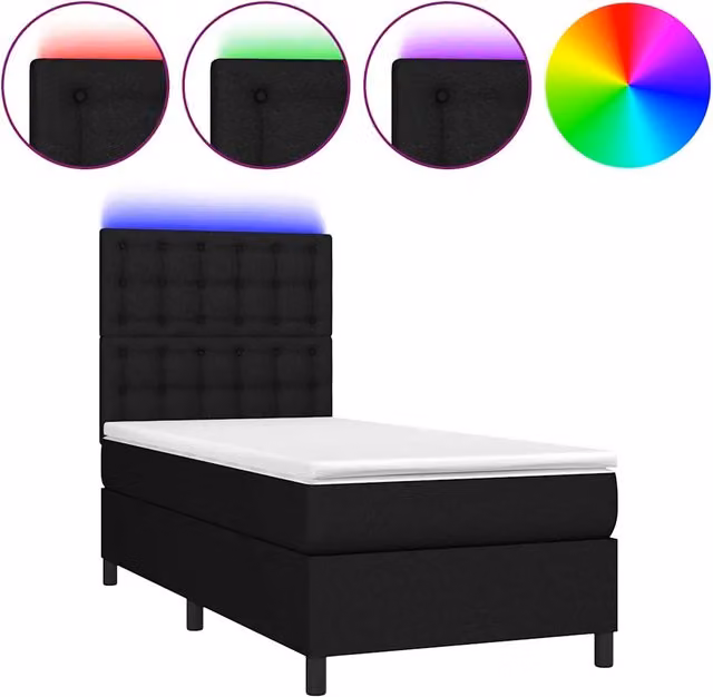 Letto singolo | Letto per adulti | Letto a Molle con Materasso e LED Nero 80x200 cm in Tessuto