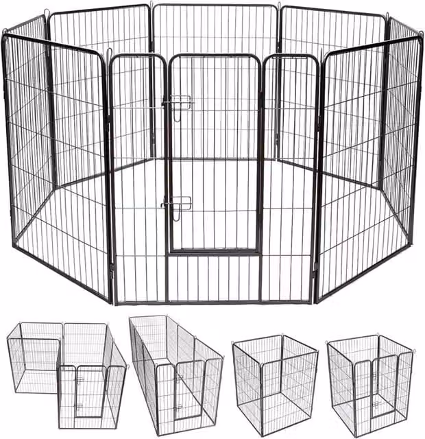 Recinto per Cani da Interno ed Esterno, Recinzione per Animali Domestici con 8 Pannelli di Metallo, Box per Cani, Gatti e Conigli, 80 x 100 cm