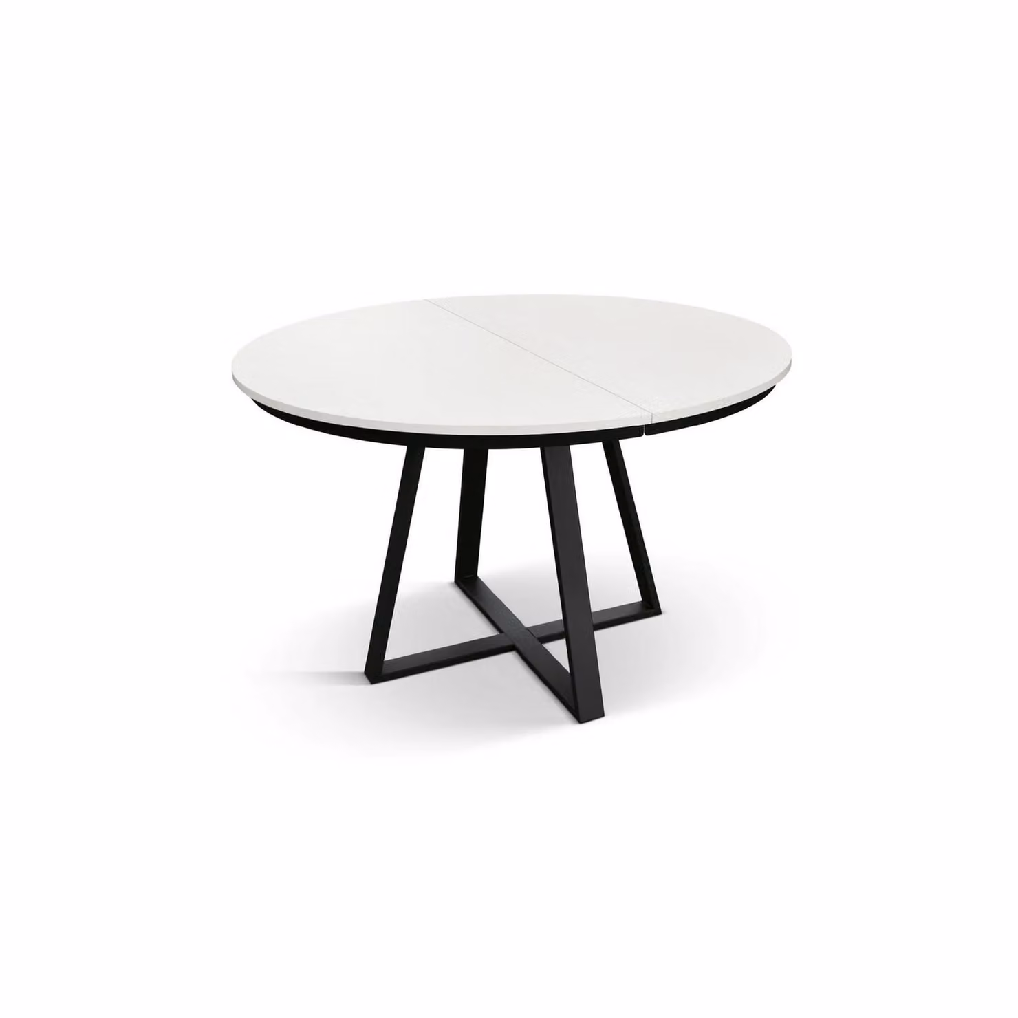 Tavolo rotondo PANTELLERIA in legno effetto bianco frassinato con base a X in metallo antracite, allungabile ⌀120 cm – 170 cm