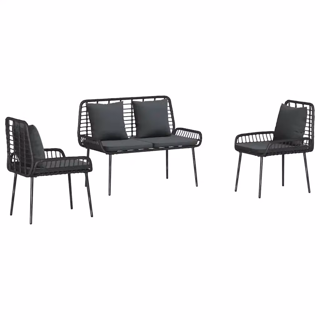 Set da pranzo per giardino vidaXL in polyrattan da 3 pezzi, colore nero e antracite – 2