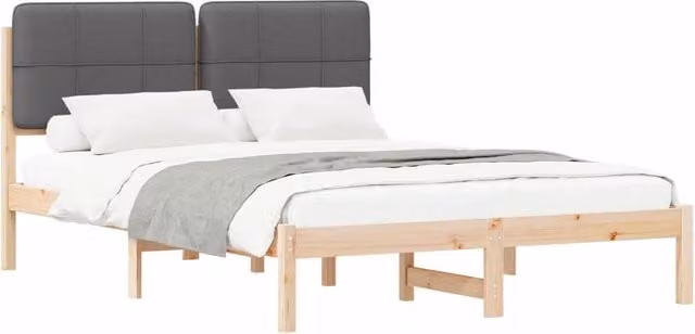 Letto matrimoniale | Letto per adulti | Letto con Testiera Rivestita Grigio scuro 150 x 200 cm
