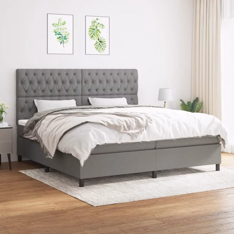 Letto Ibrido vidaXL con Giroletto a Molle e Materasso a Tasche Grigio e Bianco L/P/H: 200 x 200 x 128 cm