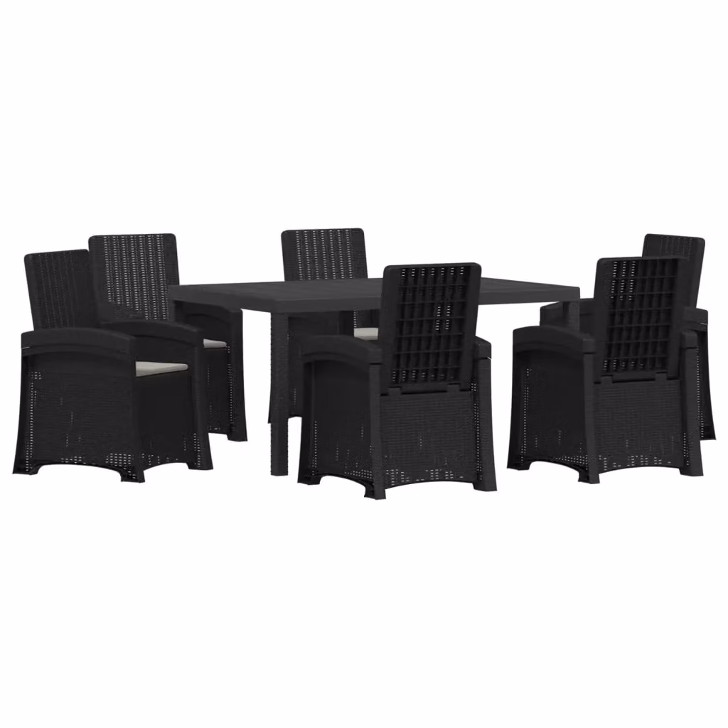 Set da pranzo da giardino moderno vidaXL in polyrattan composto da 7 pezzi, colori antracite e grigio – 2