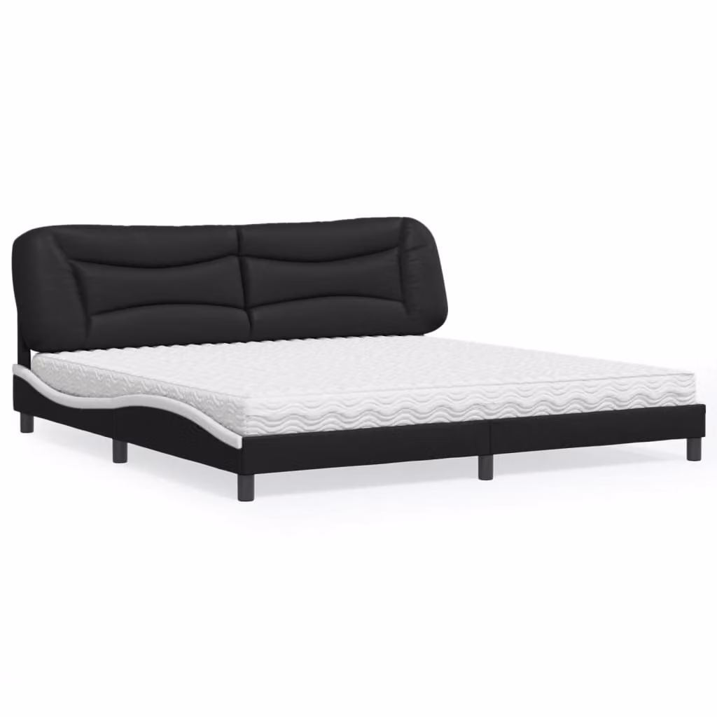 Letto con Materasso Hvar Nero e Bianco 200x200cm in Pelle finta