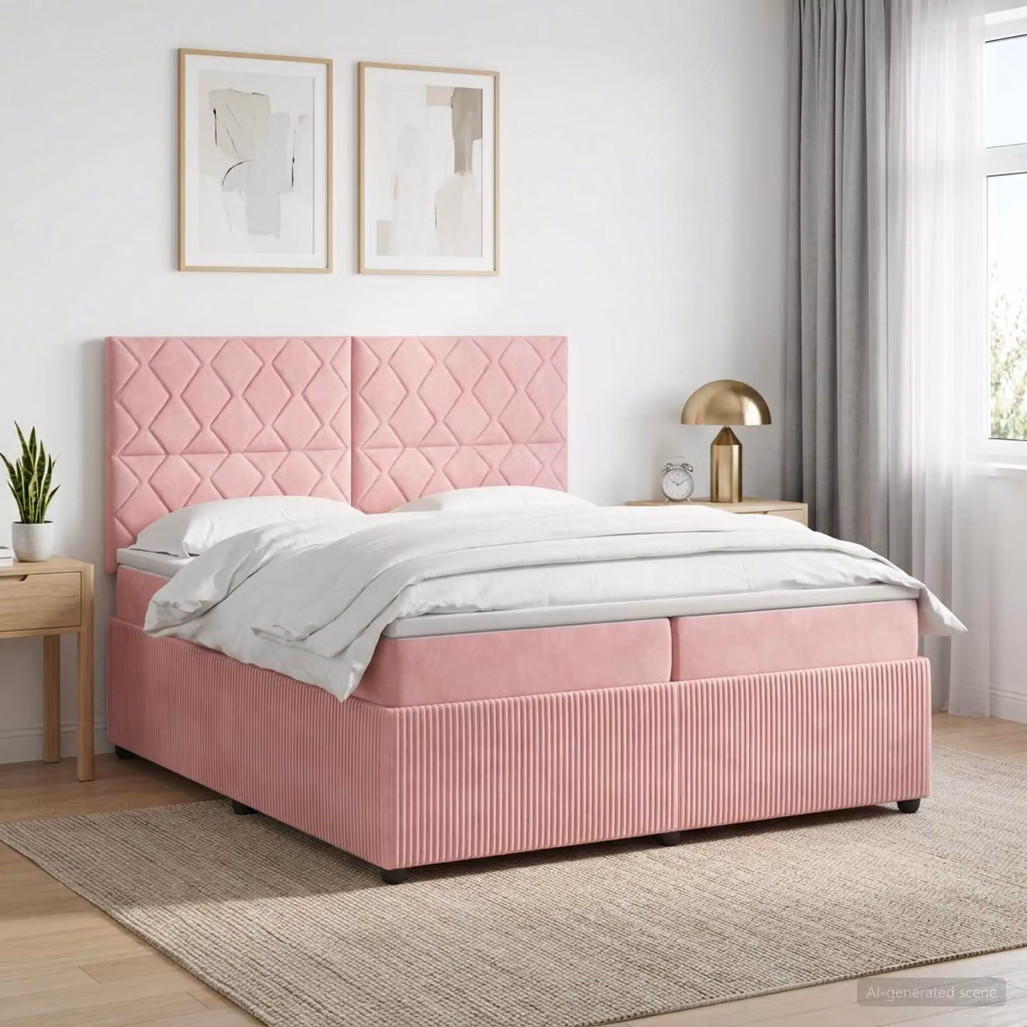 Letto box spring con materasso ibrido vidaXL in velluto rosa e bianco L/P: 200 x 200 cm