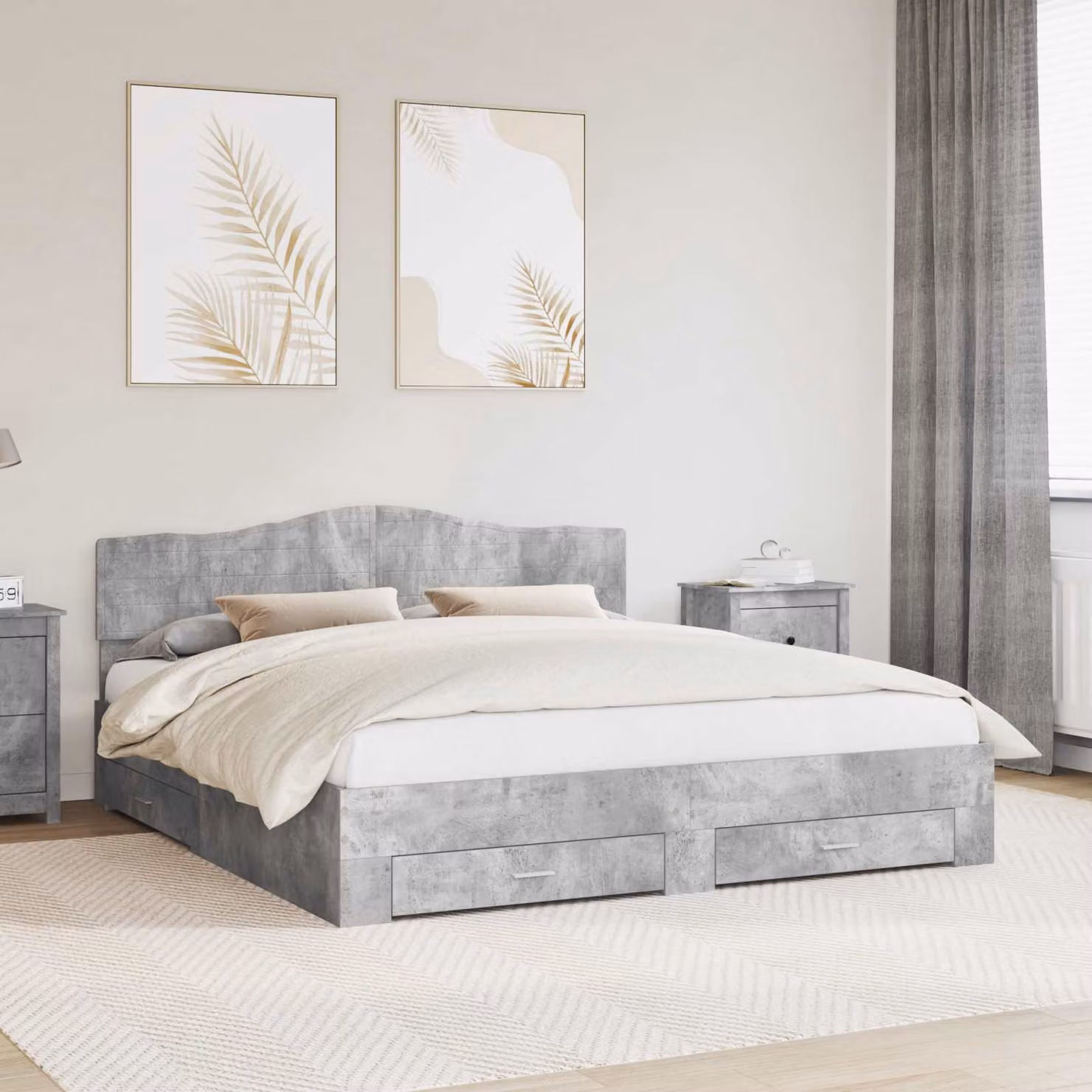 Struttura del letto con cassetto vidaXL in legno ingegnerizzato, Grigio, L/P/H: 183 x 203 x 90 cm, Misura 180 x 200 cm