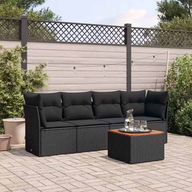 Set Divani da Giardino 5 pz con Cuscini in Polyrattan Nero 3255803