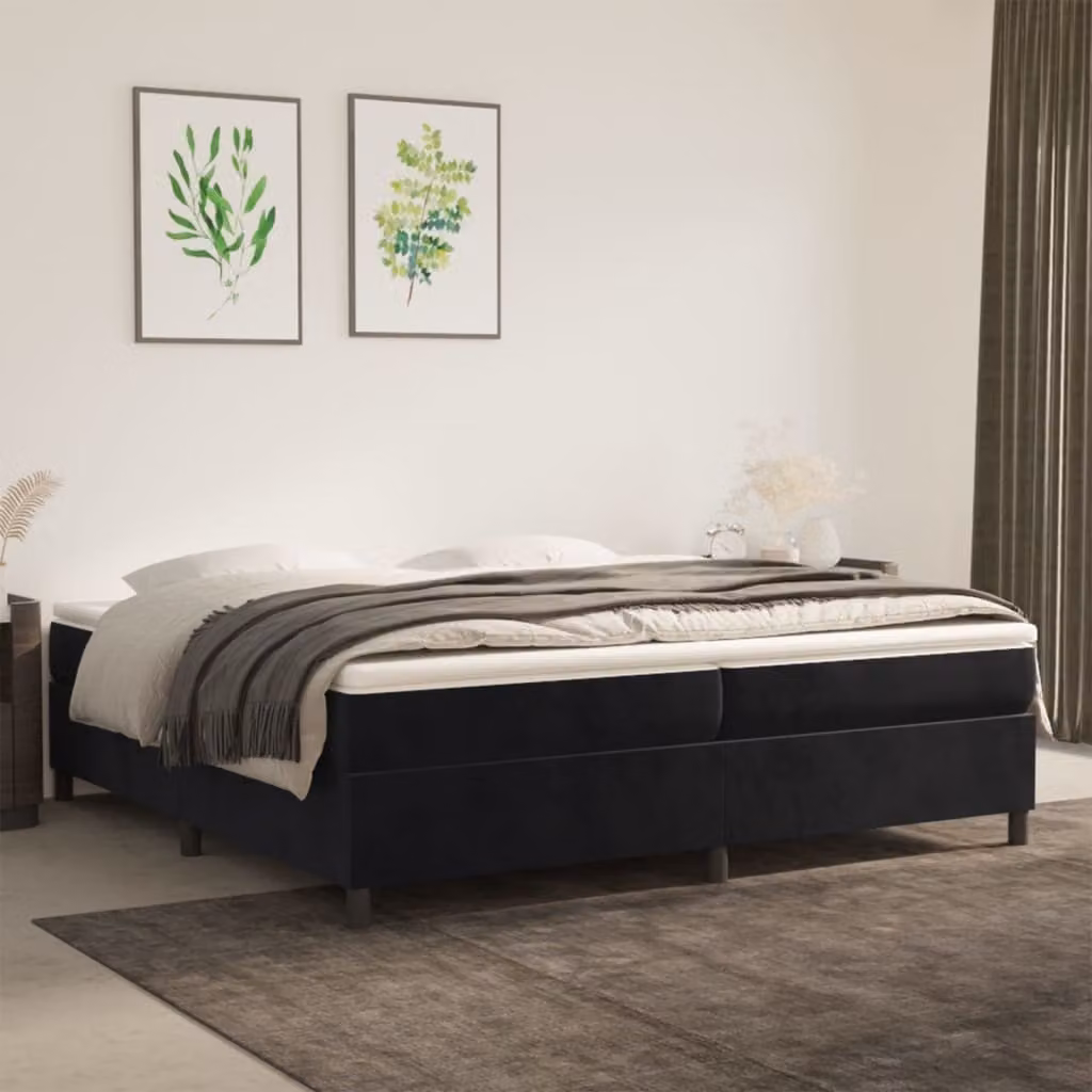 The Living Store Letto a molle con materasso nero 200x200 cm in velluto