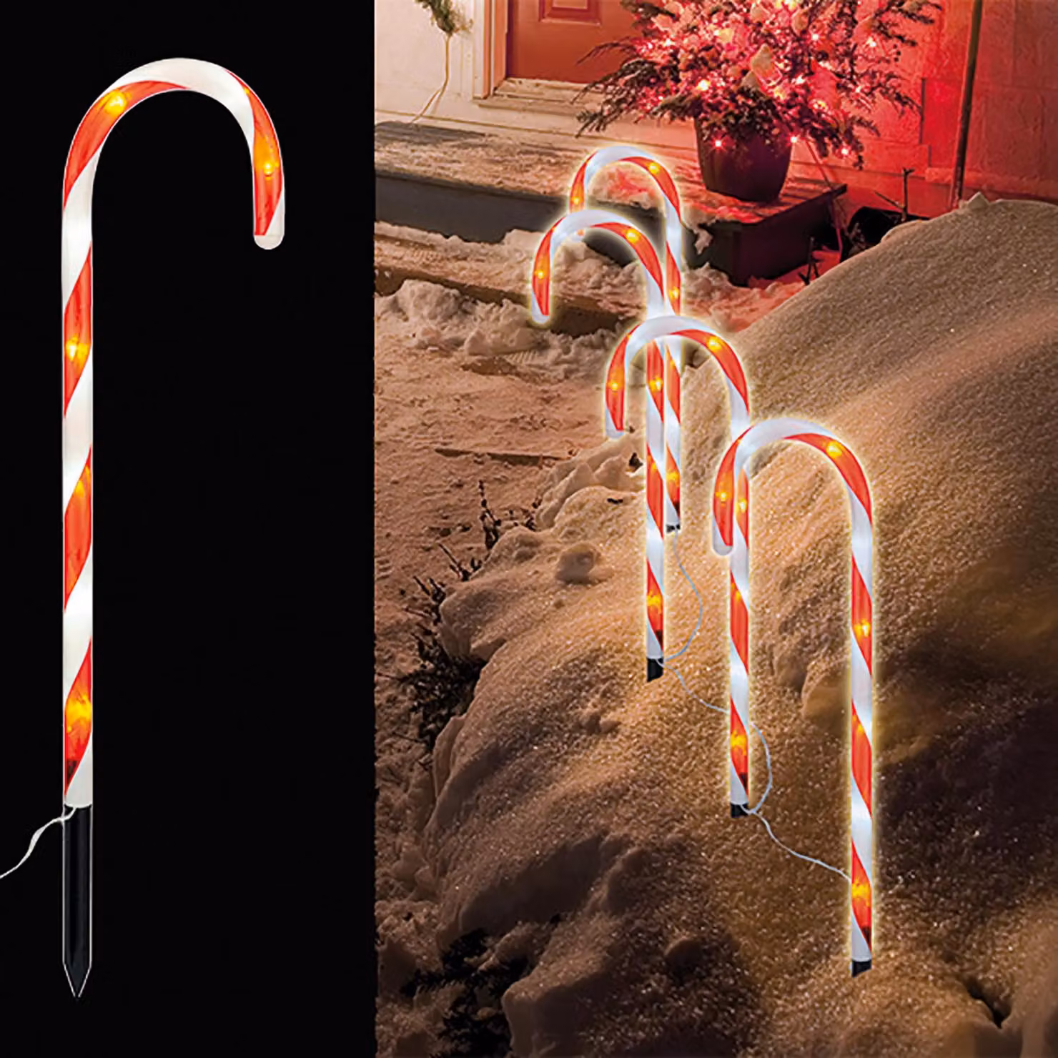 set di 4 bastoni luminosi da giardino a LED a forma di bastoncino di zucchero IP 44