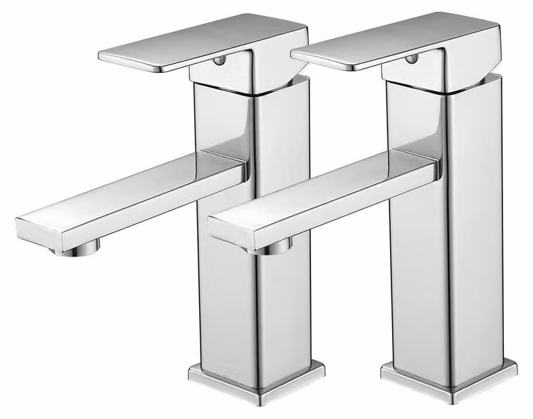 Miscelatore per lavabo, monocomando, forma quadrata, finitura cromata, raccordo in acciaio inossidabile G3/8