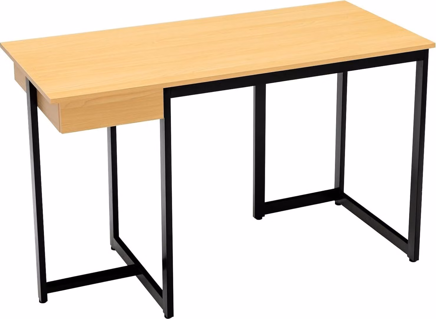 Scrivania con cassetto, 120×55 cm; scrivania per computer con struttura in metallo e poggiapiedi, scrivania da ufficio (colore naturale)