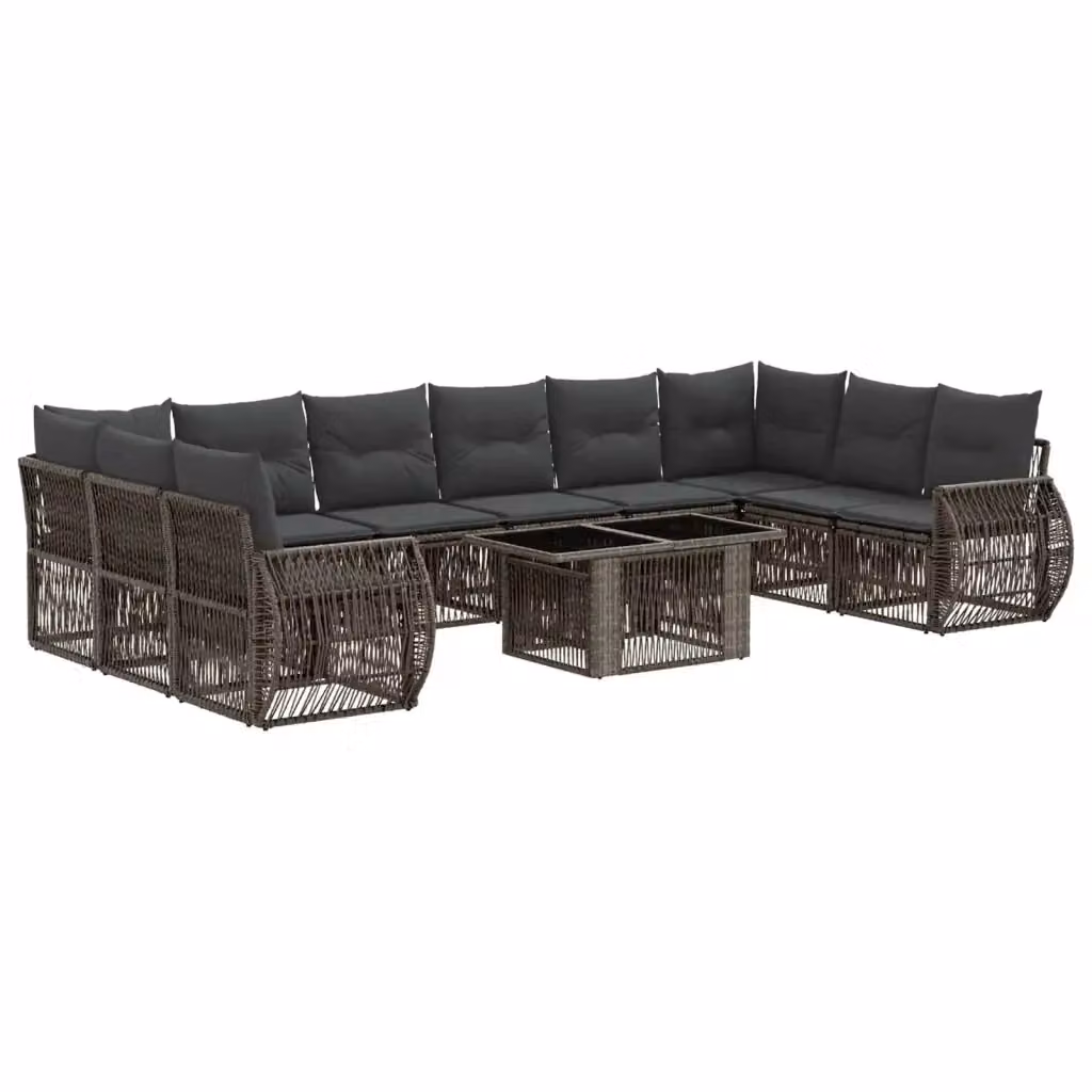 Set Divano da Giardino vidaXL in Polyrattan a Forma di U con Tavolino, 11 Pezzi, Grigio e Antracite – 2