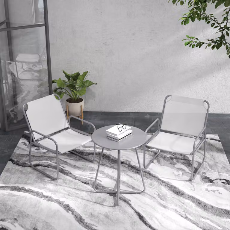 Set di mobili da giardino AIORBER 3 pezzi, in metallo, 2 sedie con tessuto a rete e braccioli, tavolino, resistente alle intemperie e di facile manutenzione, per balcone, terrazza, grigio
