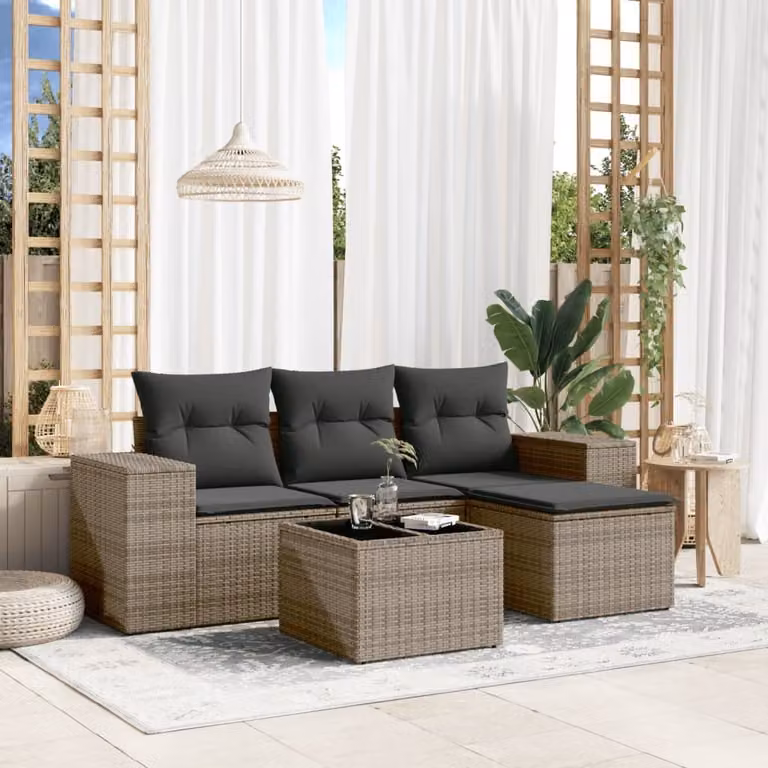 Maison Exclusive - Set Divano da Giardino 5 pz con Cuscini Grigio in Polyrattan
