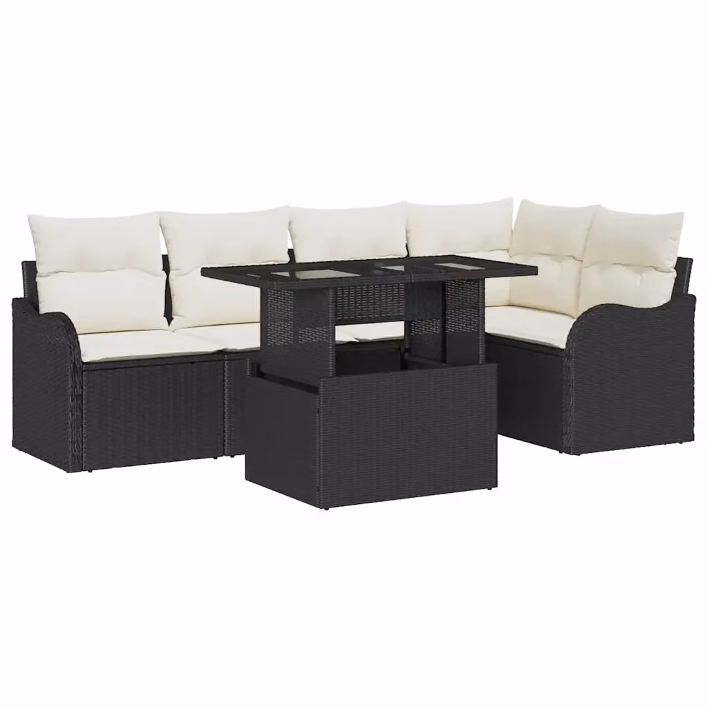 Set da pranzo moderno vidaXL in polyrattan e vetro nero per giardino e terrazzo, 6 pezzi – 2