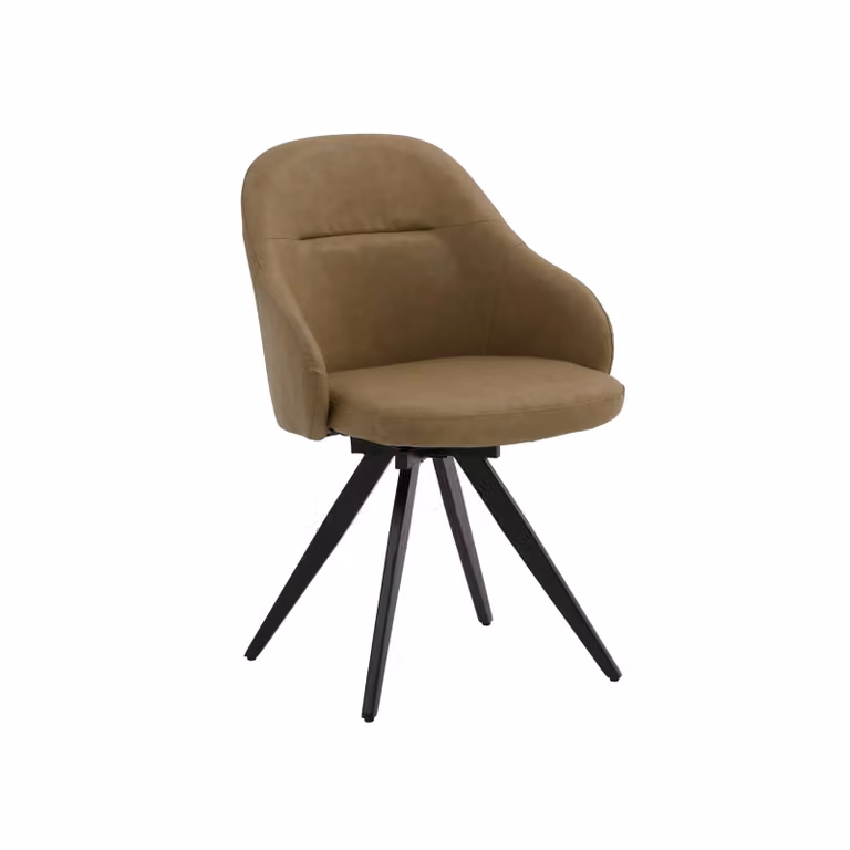 Set di sedie girevoli COVENT in similpelle marrone e gambe in metallo nero, con braccioli