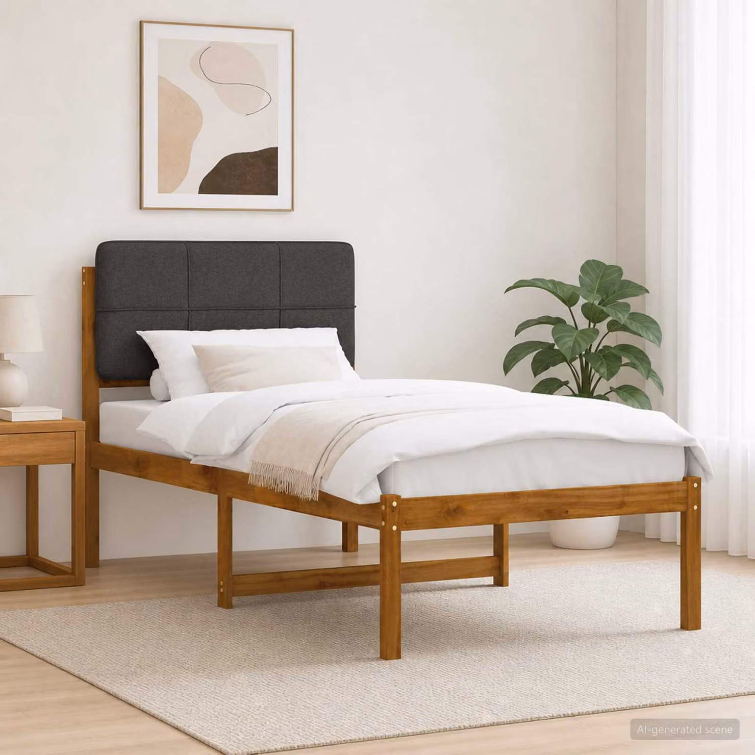 vidaXL Letto con Testiera Rivestita Naturale e Grigio Scuro
