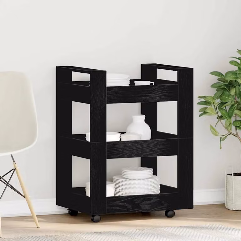 vidaXL Carrello da Cucina Moderno Nero con Ruote L: 60 cm, P: 45 cm, H: 80 cm
