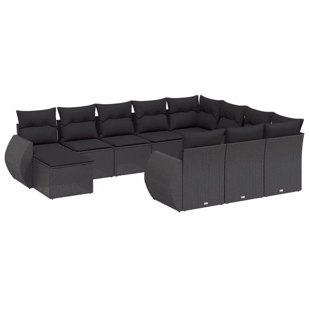 Set di divani da giardino VIDAXL in polyrattan nero con cuscini, composizione a forma di U da 11 pezzi – 2