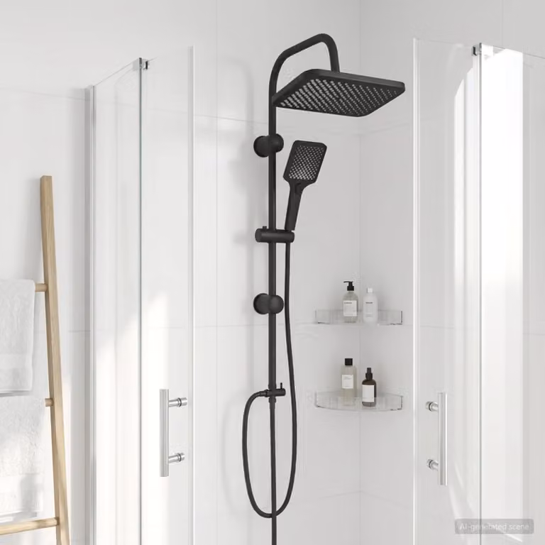 vidaXL Sistema doccia con soffione e doccetta in acciaio inox nero opaco L/P/H: 48 x 30 x 100 cm