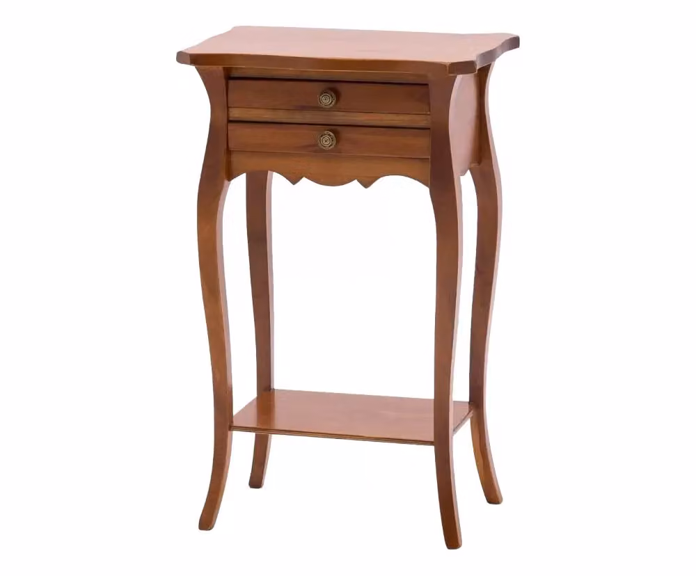 Comodino Mobili 2G in legno con 2 cassetti e porta telefono, colore marrone, L: 45 cm, P: 35 cm, H: 70 cm – 3