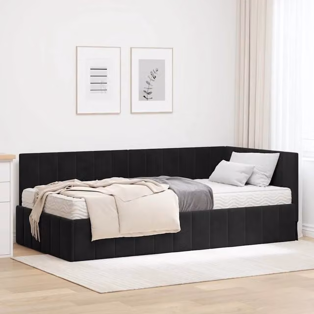 Struttura Letto Angolare con Materasso 2 pz-Giroletto con materasso Nero Velluto 953350