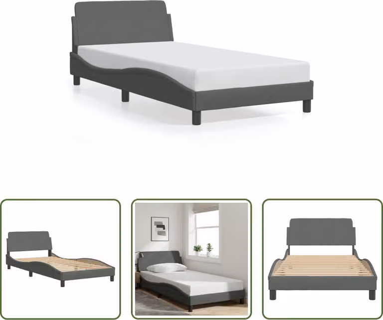 The Living Store Giroletto con testiera in tessuto grigio scuro 100x200 cm