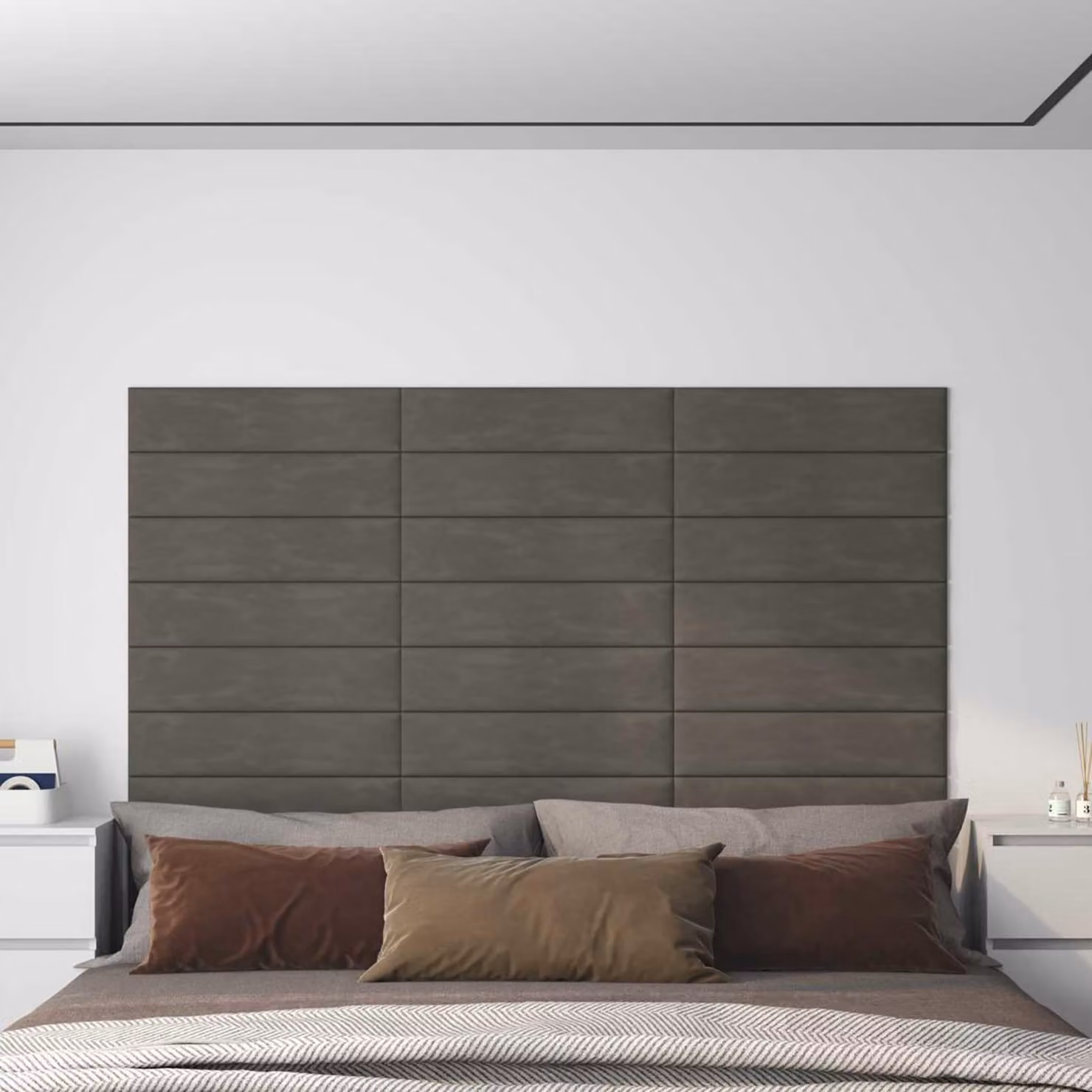 Testiera da parete vidaXL in velluto grigio scuro, set di 12 pannelli imbottiti moderni per camera da letto
