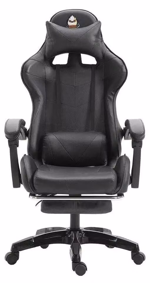Sedia ergonomica - Sedia da gaming e da ufficio - Regolabile in altezza - Pelle finta (PU) - Poggiatesta e supporto lombare - Rotazione a 360° - Struttura in metallo - Braccioli e rotelle - Nero