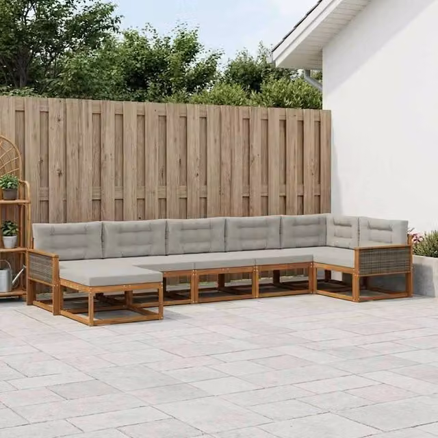 Set di divani da esterno 7 pz Naturale e Grigio Chiaro 3382739