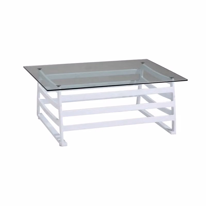 Tavolino Flen rettangolare in alluminio bianco e vetro trasparente per giardino e soggiorno – 2