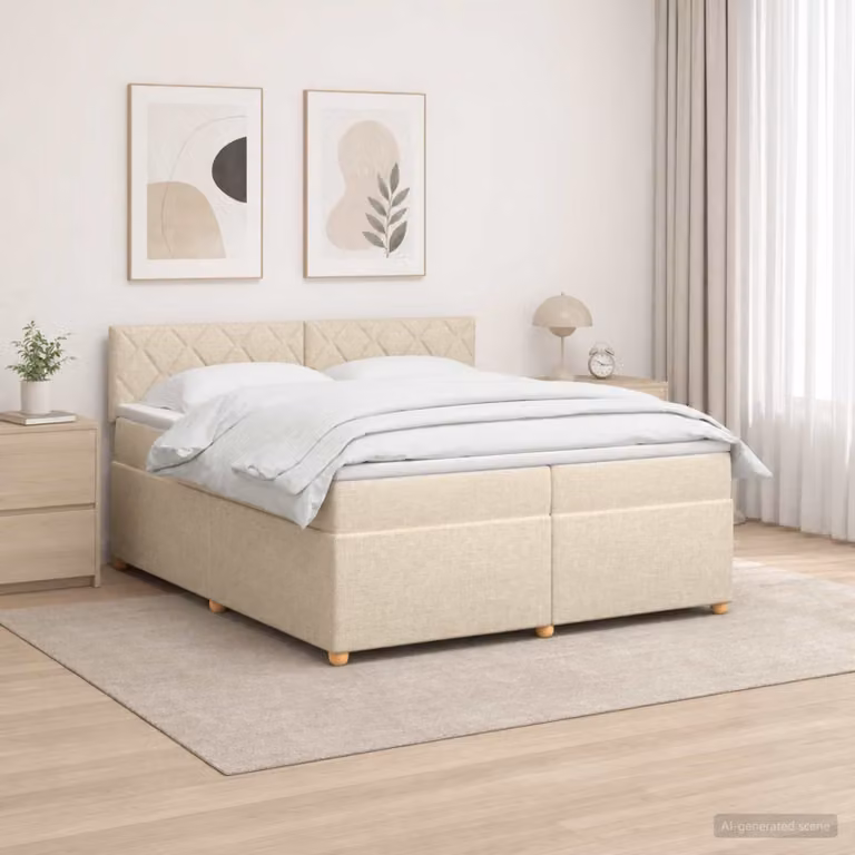 Letto box spring ibrido vidaXL con materasso a molle insacchettate, struttura imbottita in tessuto e legno, con illuminazione sottostante e porta USB, L/P/H: 200 x 200 x 100,5 cm, multicolore