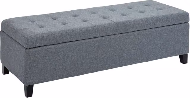 Panca imbottita con contenitore e coperchio, effetto lino, grigia, per soggiorno e camera da letto