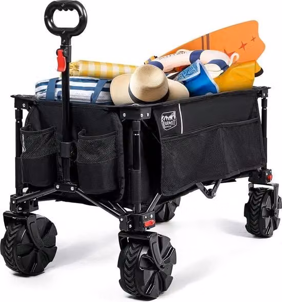Carrello da giardinaggio e campeggio XXL pieghevole con pneumatici larghi e manico regolabile - grande carrello da mano
