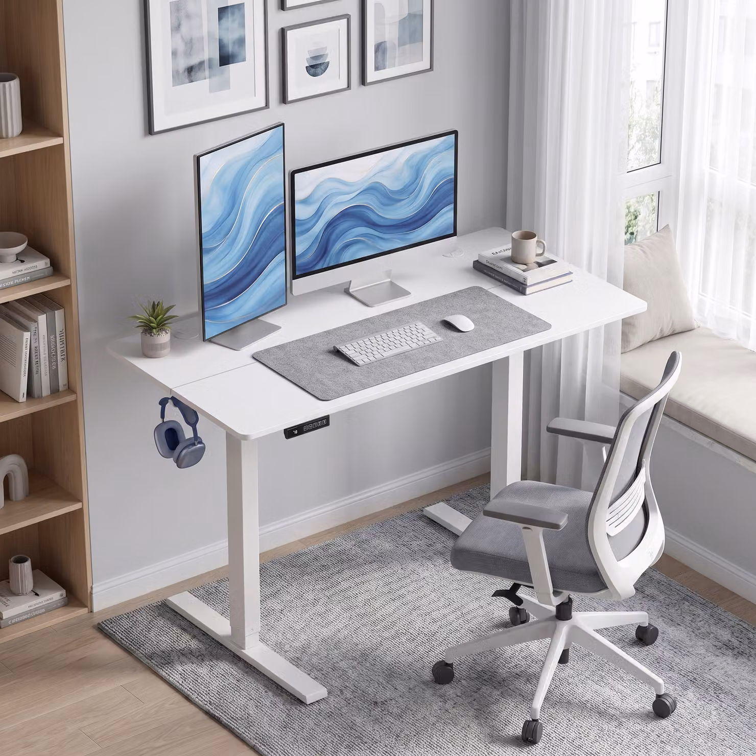 Scrivania regolabile in altezza HOMCOM con memoria, bianca, ideale per home office – 2