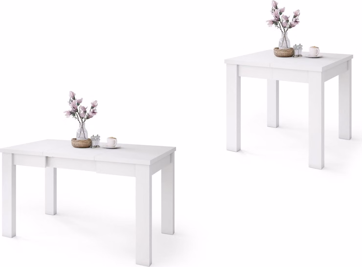 All4All Tavolo da pranzo Faro, tavolo per il soggiorno, con piano allungabile, tavolo da pranzo effetto legno, tavolo per la sala da pranzo, allungabile fino a 130 cm, dimensioni 80x75 cm, colore bianco