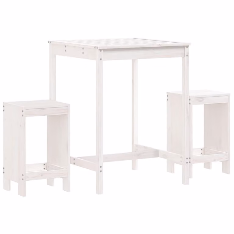 Set Bar da Giardino 3 pz Bianco in Legno Massello di Pino
