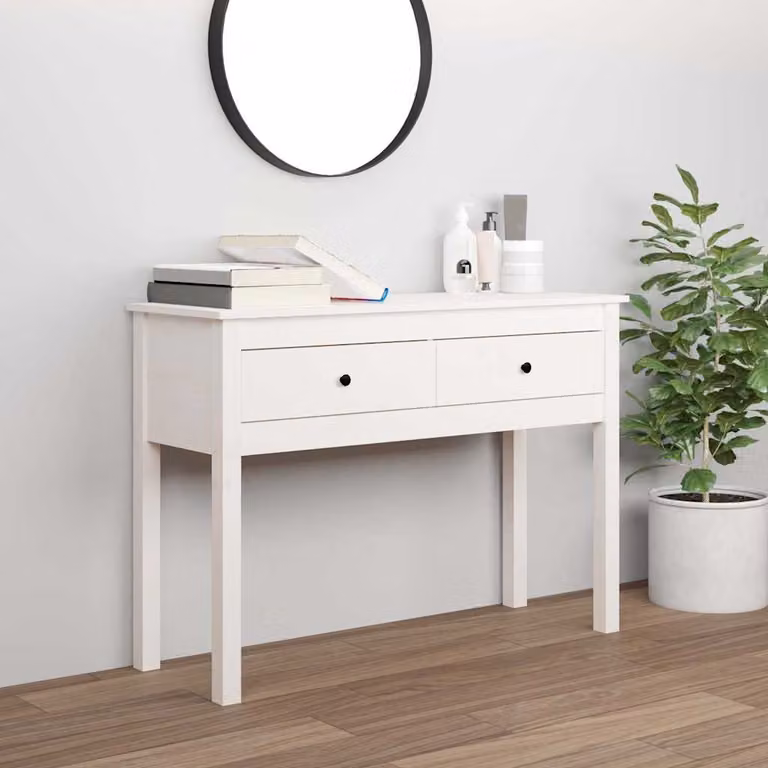 vidaXL Tavolo Consolle Bianco in Legno di Pino Massello L: 100 cm, P: 35 cm, H: 75 cm