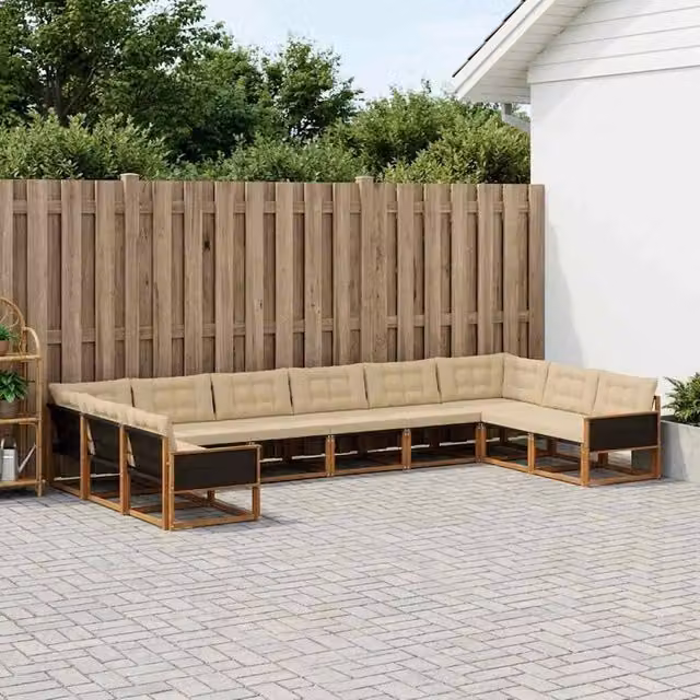 Set di divani da esterno 10 pz Naturale e Beige 3381705